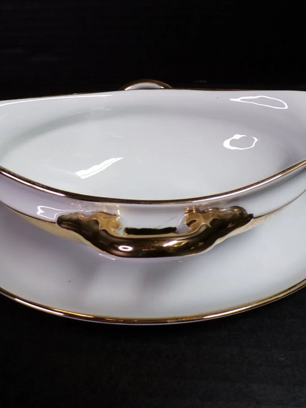 Vintage Gravy Boat with Attached Underplate Bavaria Superior Karat Gold Trim